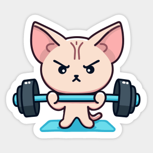 Cute Kawaii Sphynx Cat Lifting Weights in the Gym Sticker